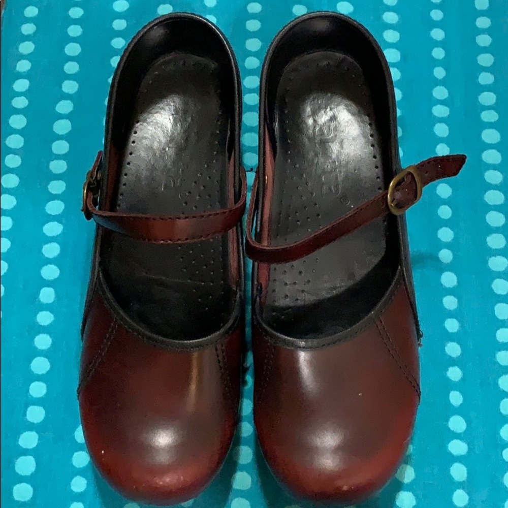 Sanita Mary Jane Clogs in Burgundy Brown